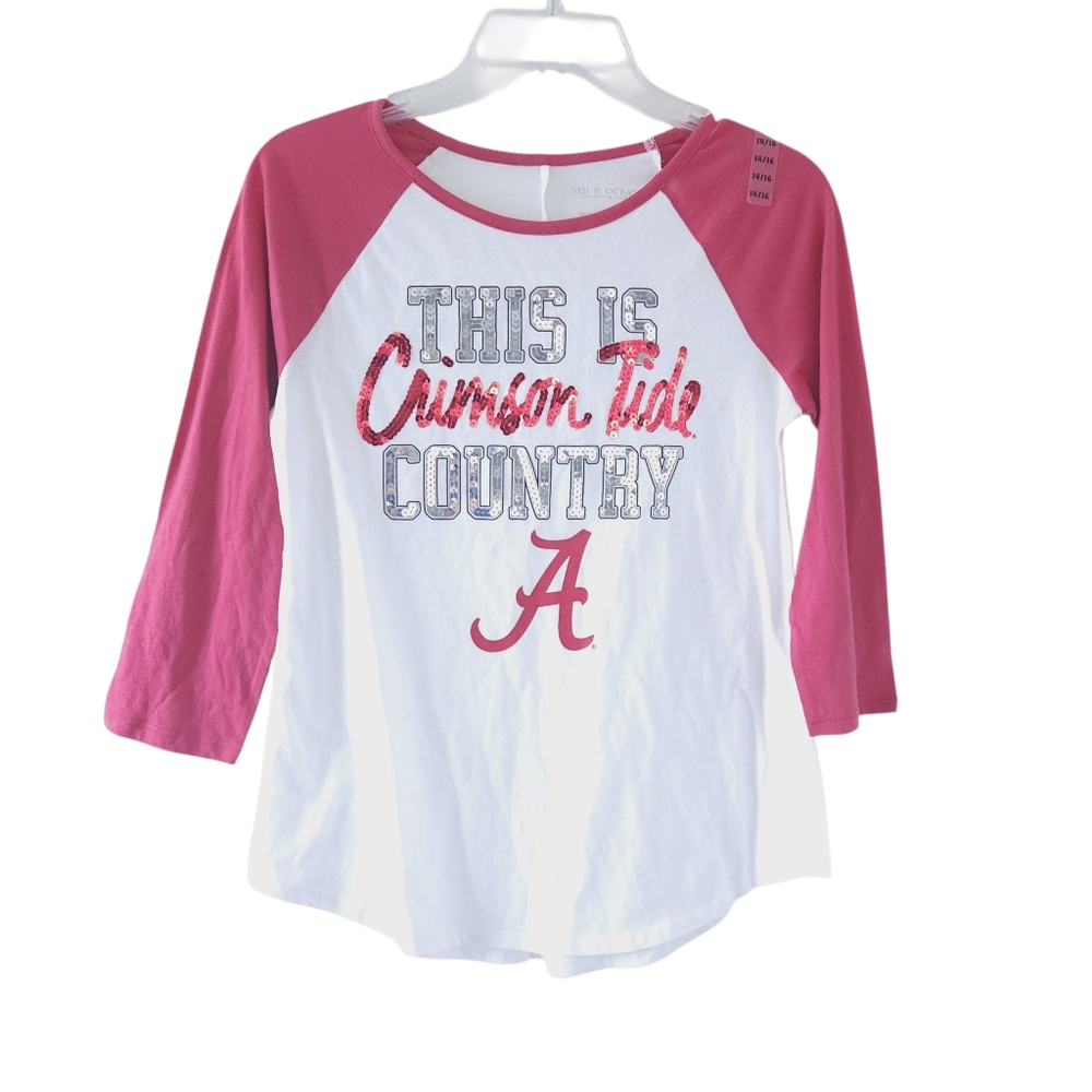 NEW 5th & Ocean Alabama Crimson Tide Country Raglan Tee 14/16 Kids Girls